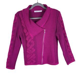Skovhuus Pink Textured Knit Asymmetrical Zipper Collared Long Sleeve Sweater S